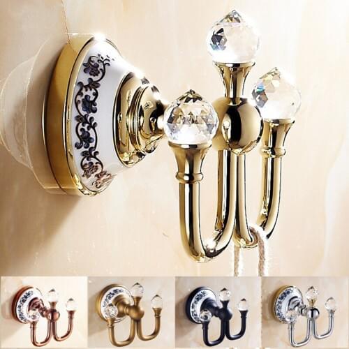 Vidric Crystal Robe Hook Copper ,Brass Hook for Clothes Chrome Finish,Elegant Bathroom Hardware Robe Hooks Bathroom Accessories