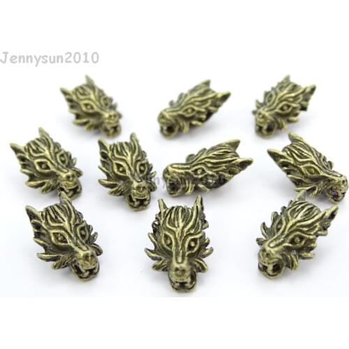 Vintage Antique Bronze Tone Solid Metal Wolf Head Bracelet Connector Charm Beads 50Pcs/Pack