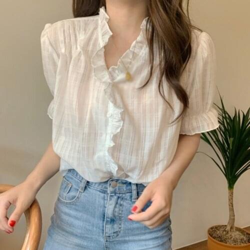 Sweet Short Sleeve Chiffon Shirt Summer Blouse Fashion V-Neck Casual Women Blouses