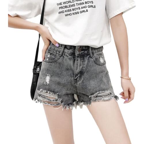 Women High Waist Shorts Ripped Hole Washed Jean Womens Fashion Casual Streetwear Wide-leg Summer Hot Shorts Loose Plus Size