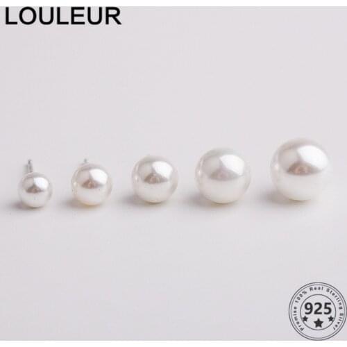 LouLeur 4/5/6/8mm 925 Silver Sterling Earrings Shell Pearl Stud Earrings For Women Wholesale Earrings Silver 925 Jewelry 2021