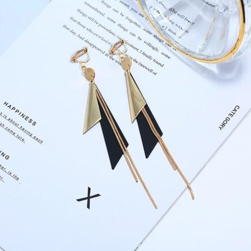 New Design cold Colors long Tassel Earrings Clip on Earrings Without Piercing for Women Korea style ear jewelry accessories