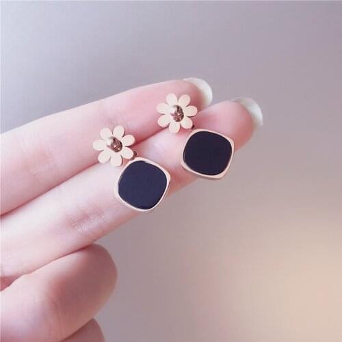 Delicate Geometric Flower Drop Earrings With Titanium Steel For Women Korean 2020 Fashion Jewelry Pendientes All Match