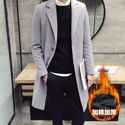 Winter Thick Warm Solid Color Woolen Casual Business Long Windbreaker Mens Jacket Male Coat / Boutique Fashion Mens Woolen Coat