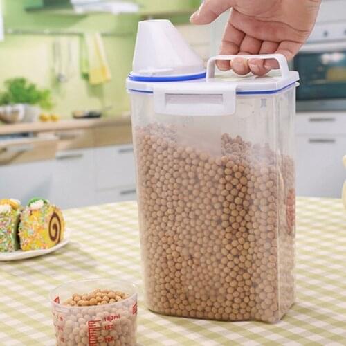 1pc Practical Plastic Grains Storage Boxes 2kg Kitchen Rice Cereals Containers Organizer Food Sealed Tank with Measuring Cup