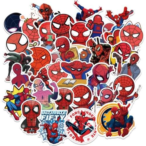 10/57Pcs Marvel Spider-Man Anime Stickers Cartoon Avengers Luggage Guitar Laptop Skateboard Disney Waterproof Stikers Kids Toys
