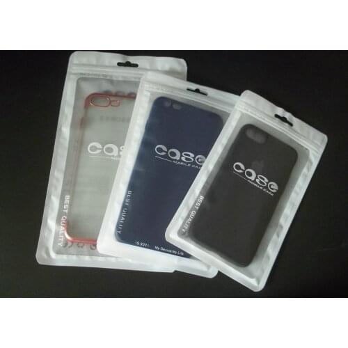 100pcs White/ Clear Plastic Zipper Retail Package Pouch Reusable Zip Lock Hang Hole Packaging Bag for Mobile Phone Case