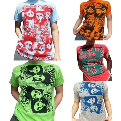 2021 Women Summer Fashion Color Block Short T-shirt Adults Letter Portrait Print Round Neck Short Sleeve Pullover