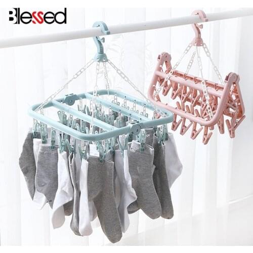 32 Peg Multifunctional Dryer Airer Plastic Folding Clothes Hanger Dryer Windproof Socks Underwear Drying Rack Home accessories