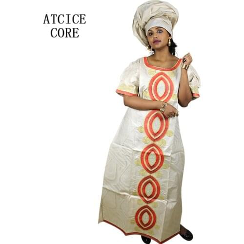 African dresses for women fashion design new african bazin embroidery traditional long dress with scarf two pcs one set A249