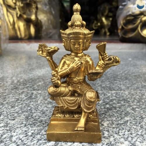 Asia India Thailand Greco-Buddhist HOME CAR Talisman Protection copper four-faced Buddha figure God of wealth Buddha statue