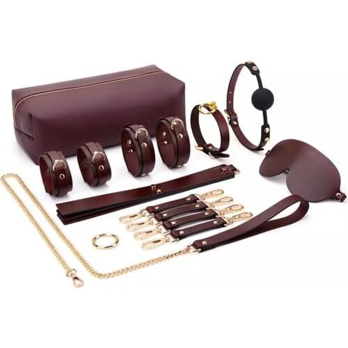 Super Quality BDSM Bondage Kits Slave Bed Restraints Set Sex Toys for Couples Handcuff Ankle Cuffs Collar Choker Gag Eye Cover