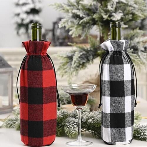 Christmas Wine Bottle Cover Xmas Bottles Sleeve Dust Covers Bag Holder Ornament Christmas 11.4x5.3 inch Red & Black Cloth Covers