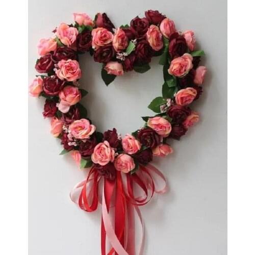 Decorative Flower Simulation Silk Flower Artificial Flower Silk Cloth Love Heart-shaped Rose Garland Door Trim Door Decoration