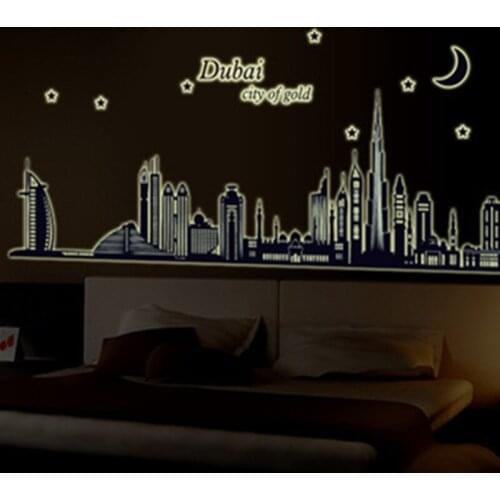 Dubai City Fluorescence Wall Stickers Noctilucent Glow in the Dark Luminous Night Vinyl Removable Mural Home Decor DIY Decal