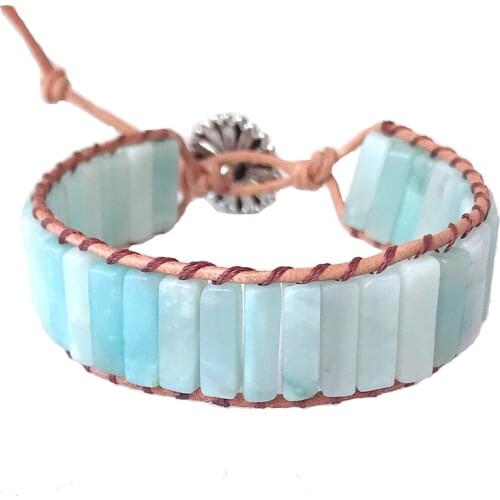 Ethnic Amazonite Wrap Bracelet Geometric Confident Natural Stone Handmade Braided Adjustable Womens Bracelet Bohemian Jewelry