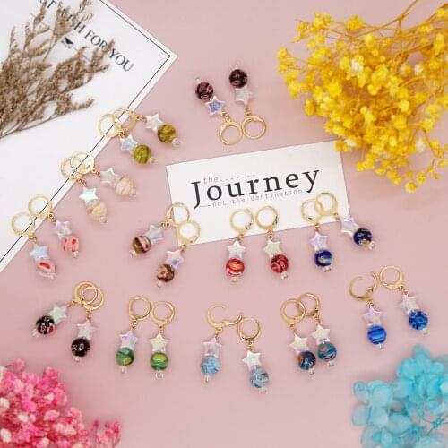 Go2Boho Glaze Glass Drop Earrings for Women Transparent Acrylic Star Earings Cute Jewelry Female Stainless Steel Dangle Earring