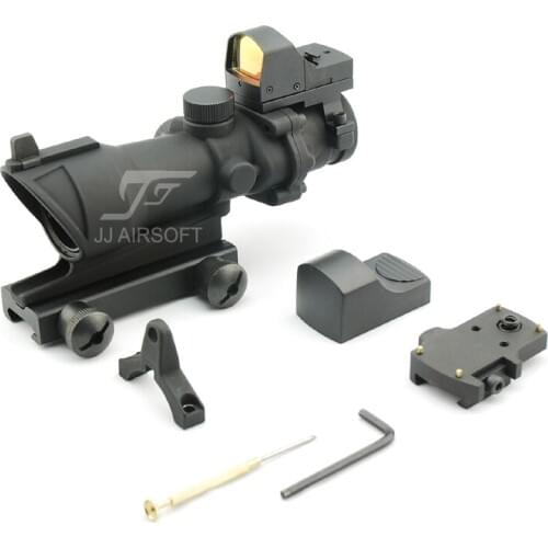 JJ Airsoft ACOG Style 4x32 Scope with Docter Mini Red Dot Light Sensor (Black/Tan) FREE SHIPPING