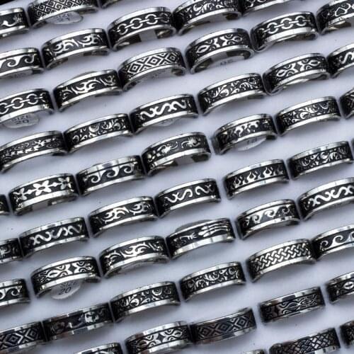 24 Pieces/lot Mixed Stainless Steel Rings Men Fashion Jewelry Bohemian Vintage Big Punk Ring for Party