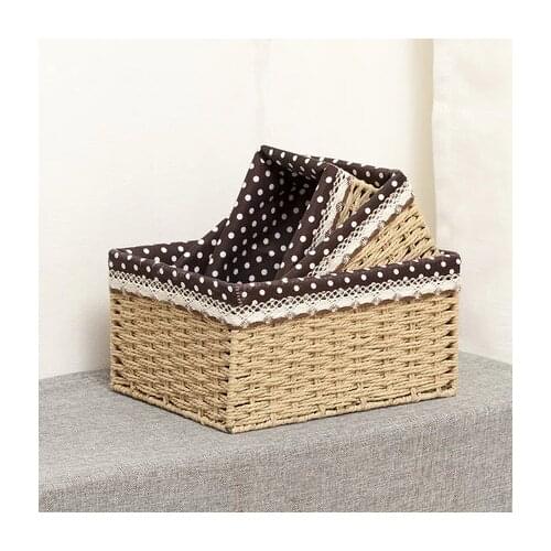 Paper imitation rattan basket desktop storage basket straw cosmetic storage box fabric key basket home storage box