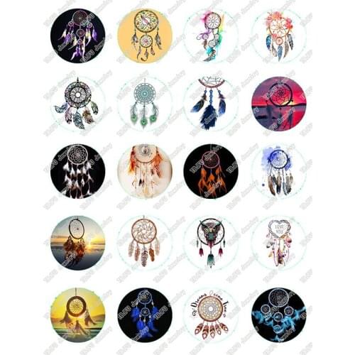 40pcs/lot 10mm 12mm 14mm 16mm Round Dream Catcher Pattern Glass Cabochon for DIY Jewelry Making Findings & Components T065