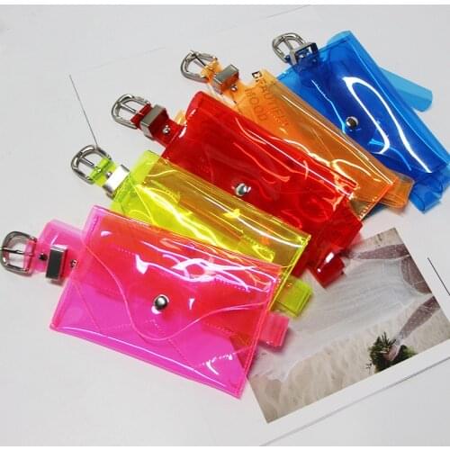 Cool Plastic Transparent Thin Belt Mobile Phone Running Bag PVC Womens Belt Decorative Pin Buckle Womens Running Bag Women Belt