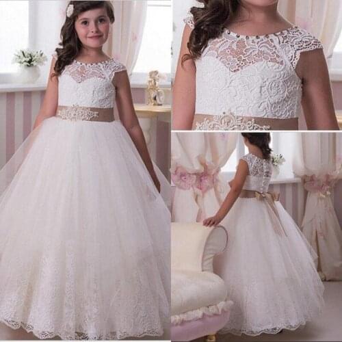 Lace Flower Girls Dresses Scoop A Line With Crystal Tulle vestidos de primera comunion vestido de daminha para casamento