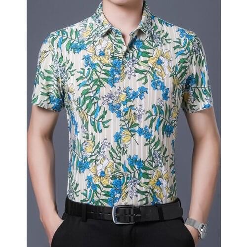 New Design Floral Male Clothes Summer Fashion Printing Mens Shirts Shorts Sleeve Floral Dress Shirt Free Shipping