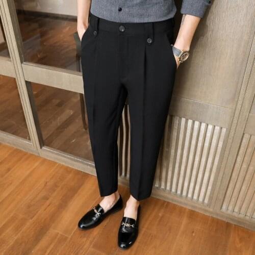 Korean Casual Pant Men 2021 Spring Summer Ankle Length Business Dress Pants Classic Office Social Suit Pants Streetwear Trousers
