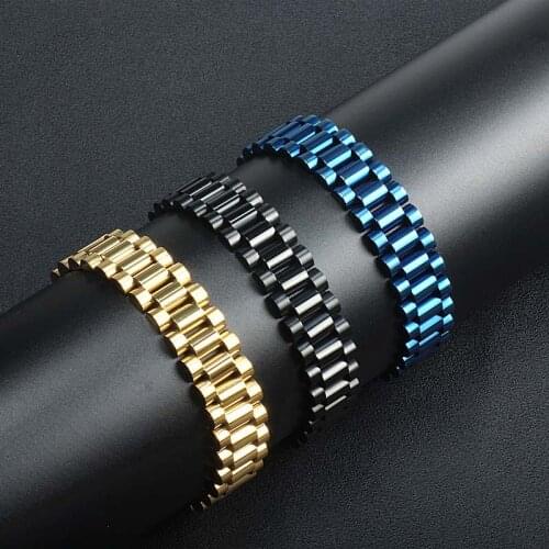 Luxury Stainless Steel Bracelet Men Black Blue Watchband Design Mens Bracelets Bangles For Man Armband Jewelry Gifts