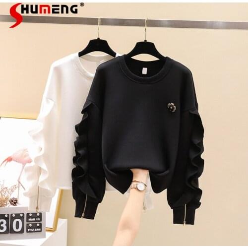 2021 Spring Autumn New Lazy Long-Sleeved Women Sweatshirt Korean Loose Fashion Top Solid Round Neck Pullover Ladies Hoodie