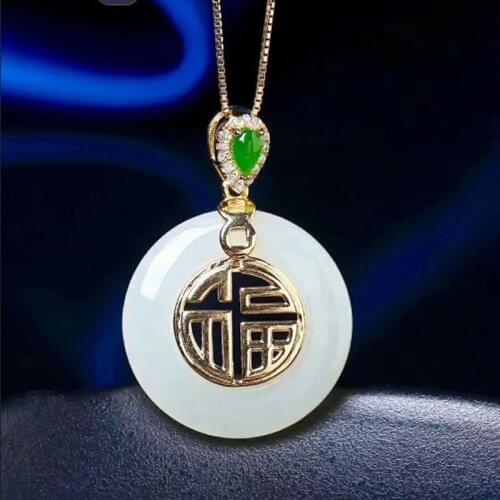 New 24-Karat Gold Inlaid Natural Hetian Jade Pendant Word Protection Safe Necklace Girlfriend To Send Elders
