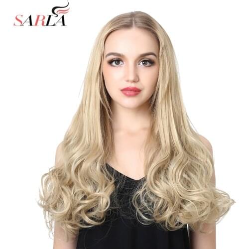 Half Wig Synthetic Clip in U Part 3/4 Long Curly 24" Thick Hair Extensions Head Hairpiece For Women Black Brown UW04