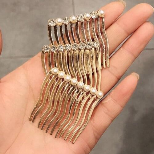 Fancy DIY Metal Hair Clip Combs Pearl Crystal Side Hair Clip Bridal Veil Combs Metal Hair Side Combs for Girls Women
