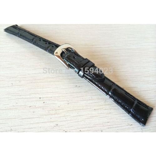 14mm (Buckle12mm) T085210 T085207A High Quality Silver Buckle + Black Genuine Leather WatchBand Strap