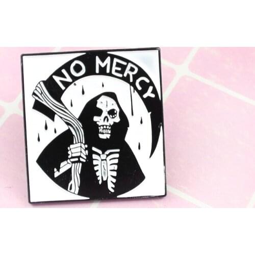 RNG black and white picture frame death devil skeleton metal enamel custom pin sickle don't pity letter badge lapel brooch gift