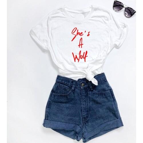 Skuggnas New Arrival Shes A Wolf T-shirt Feminist Shirt Girl Power Shirt Womens Clothing Anti Trump Gift For Her Protest Tees