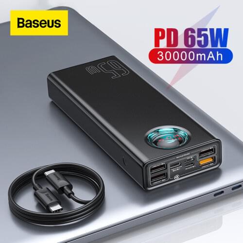 Baseus 65W Power Bank 30000mAh PD Quick Charging Powerbank Portable External fast Charger For phone Tablet For Xiaomi