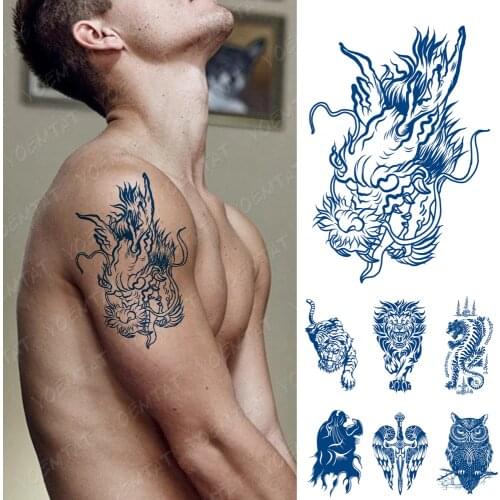 Juice Lasting Ink Tattoos Body Art Waterproof Temporary Tattoo Sticker Dragon Totem Tatoo Arm Fake Lion Tiger Animal Tatto