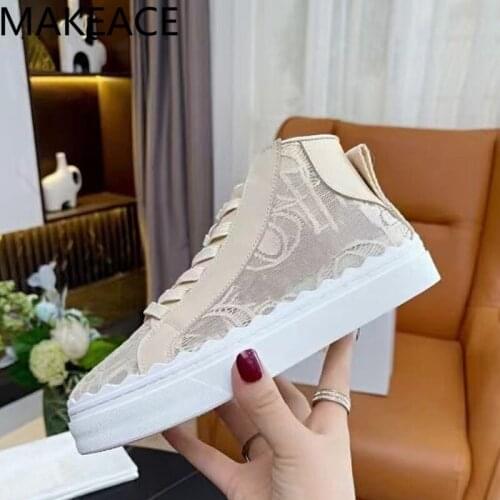 Brand Runway Sweet Women Sneakers High Top Lace Air Mesh Female Lace Up Spring Summer Women Canvas Flat Shoes Zapatos Mujer 2021