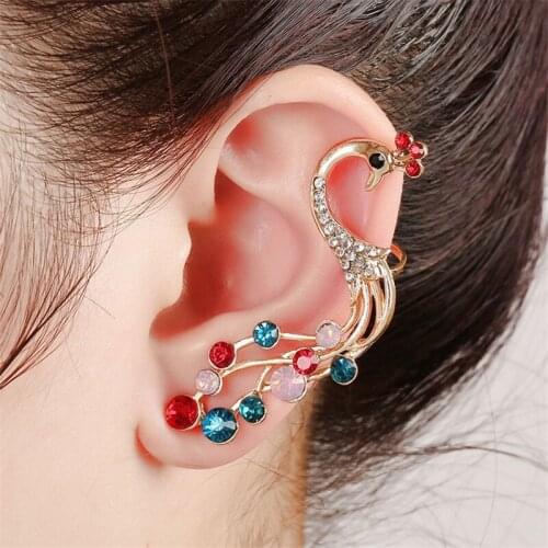 1PC European Hyperbole Peacock Bird Earrings for Women Girl Jewelry Gold Silver Color Punk Ear Stud Crystal Stud Earings E238