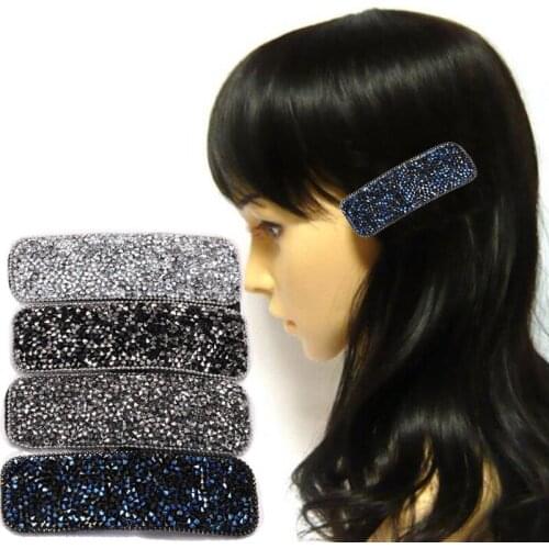 Fashion Rhinestones Studs Bead Long Square Snap Clip Women Hair Clips Ladies Girls Prom Party Stylish Chic Hair Accessory