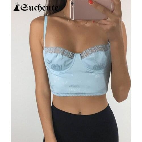 SUCHCUTE Y2K Aesthetic Lace Patchwork Womens Crop Tops Sexy V-Neck Sleeveless Cami Korean Style Flower Print Casual Outfits Top