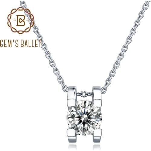 GEMS BALLET Moissanite Necklace 925 Sterling Silver Jewellery Women Round Shape Jewelry Pendant Moissanite Diamond Necklace