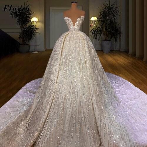 Vestido De Noiva Sweep Train Muslim Wedding Dresses Dubai Couture Beaded Bridal Gowns 2021 Customized Bride Wedding Dress Arabic