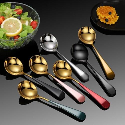 1pcs 304 Stainless Steel Spoon Korean Gold-plated Colorful Dessert Coffee Spoon Stirring Round Head Spoons Tableware Spoons