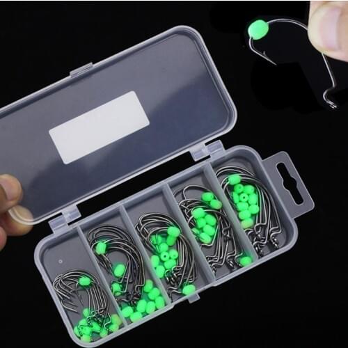 101pcs/lot Fishing Crank Hook Luminous Soft Beads Suit Hooks Size with Fishing Tackle Box Fishing Hooks