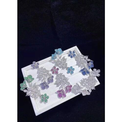 2pcs Cubic Zircon Micro pave flower connector for Jewelry Making 43x80mm gold plated