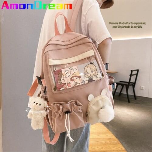 2021 Pink Female Backpack 3d Cartoon Bunny Anime School Bag Kawaii Teenage College Girl Solid Drawstring BookBag Korean Backpack
