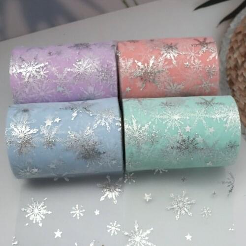 25Yards/Roll 6CM Snowflake Foil Tulle Organza Baby Shower Party Supplies DIY Sewing Tutu Skirt Poms Hair Bow Handmade Materials